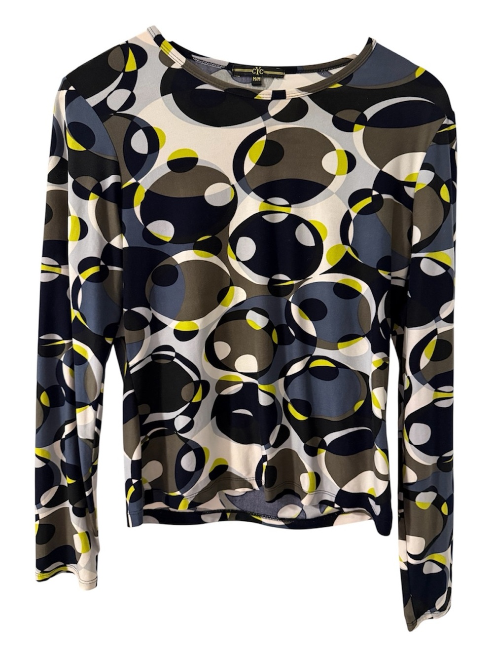CYC Abstract Print Long Sleeve Stretch Top Women’s Medium Black Gray Lime
